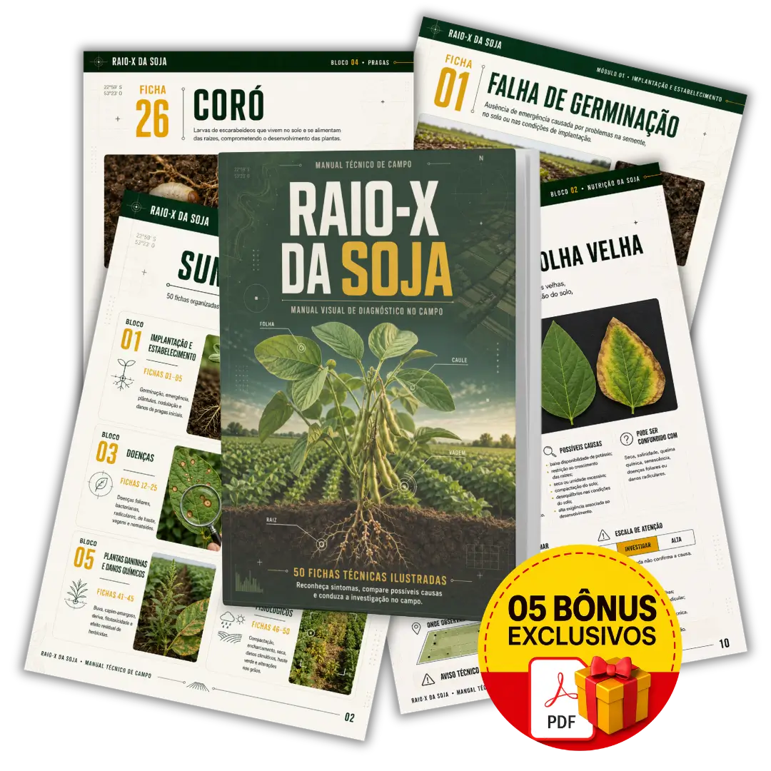Mockup principal do RAIO-X da Soja, Manual Visual de Diagnóstico no Campo